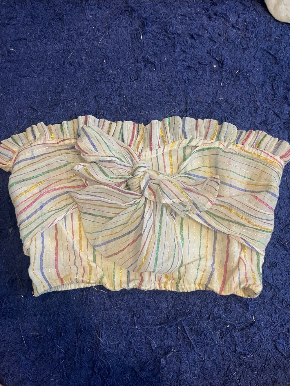 A Piece Apart Striped tube to Tie-Front Crop Top in Cream
